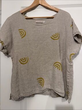 Love To Love You Linen Top Blouse with Hand Printed Rainbows Made in PDX L